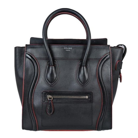 Céline Handbags - SOLD Celine Luggage Micro Black Red Calfskin Leather Tote